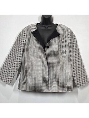 Talbots Blazer 14 Black White Geometric Preppy Office 3/4 Sleeve Jacket